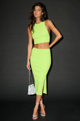 Absolute Edge Orange Sleeveless Two-Piece Bodycon Midi Dress