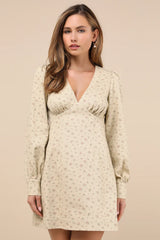 Darling Girl Dark Blue Floral Denim Long Sleeve Mini Dress