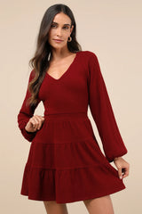 Adorable Option Heather Beige Long Sleeve Mini Sweater Dress