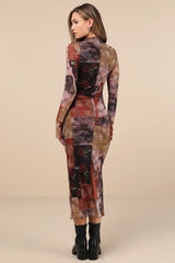 Aesthetic Adoration Multi Floral Mesh Long Sleeve Midi Dress