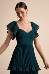 Notorious Charm Navy Blue Pleated Flutter Sleeve Maxi Dress
