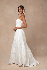 Tressa White Floral Jacquard Strapless Maxi Dress