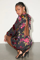 Retina Black Floral Burnout Velvet Backless Mini Dress