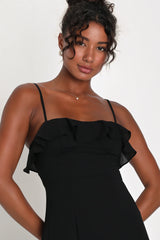 Lively Evenings Black Sleeveless Tiered Maxi Dress
