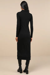 A Little Prep Black Button-Up Bodycon Midi Dress
