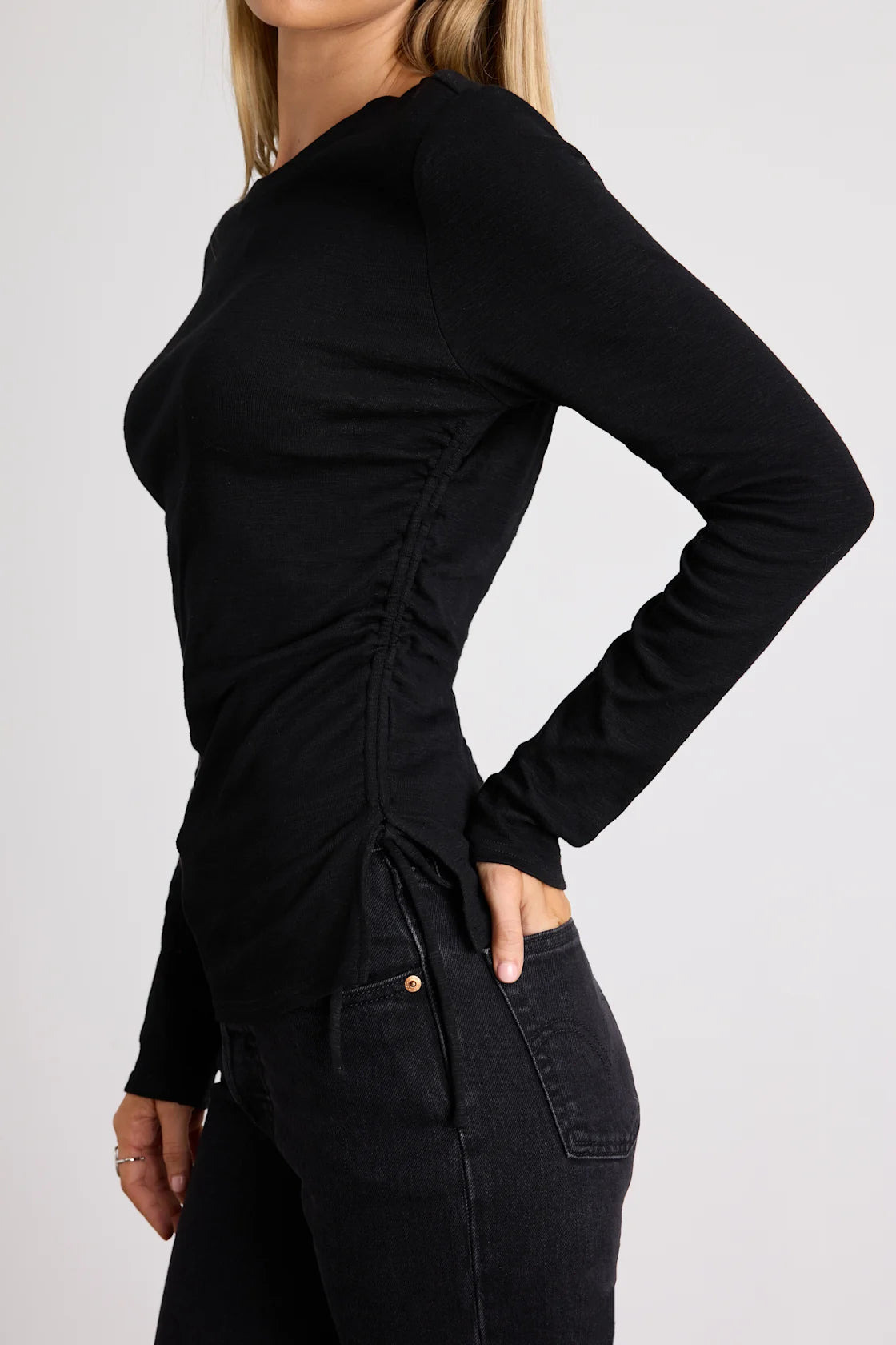 Ambrose Light Green Burnout Ruched Long Sleeve Top