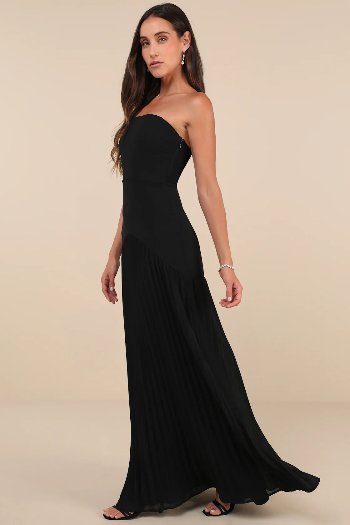 Celebratory Aesthetic Blush Pink Pleated Strapless Maxi Dress