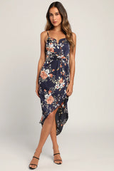 My Favorite Day Ivory Floral Print Tulip Skirt Midi Dress