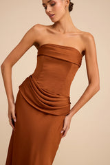Verbena Magenta Satin Draped Strapless Maxi Dress