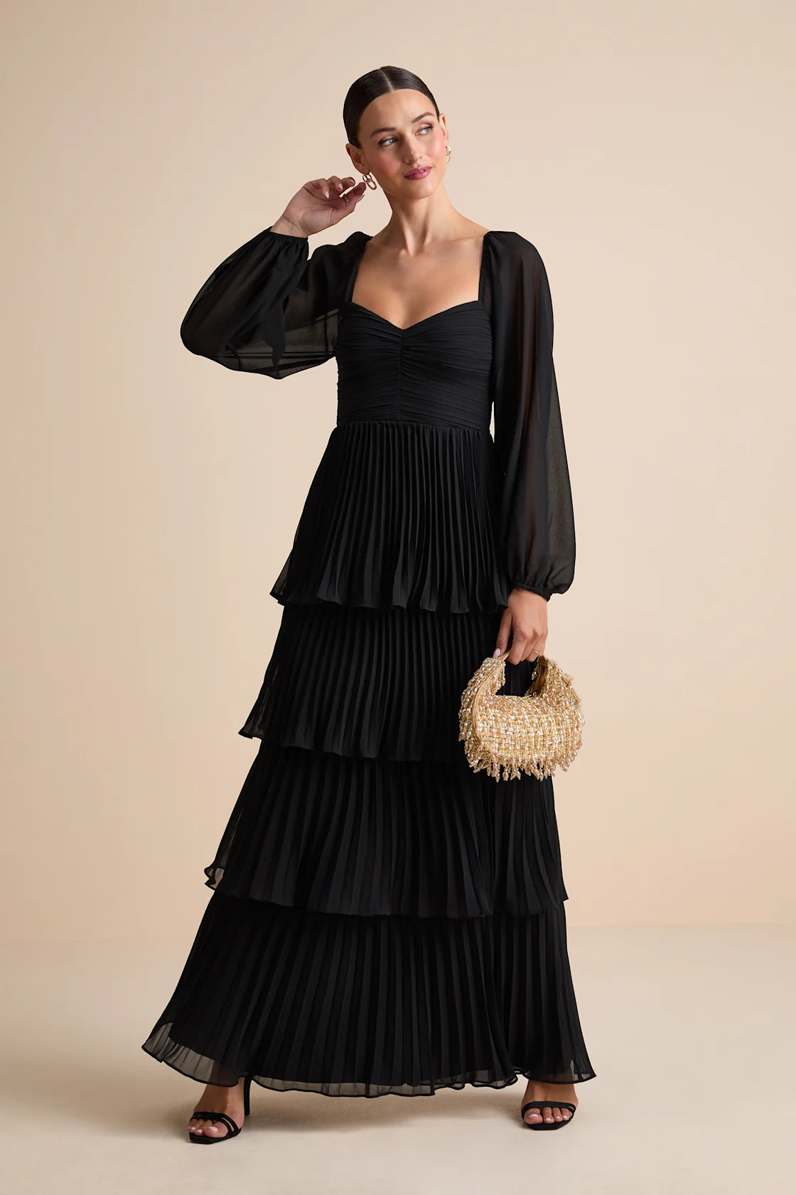 Impactful Elegance Purple Tiered Balloon Sleeve Maxi Dress