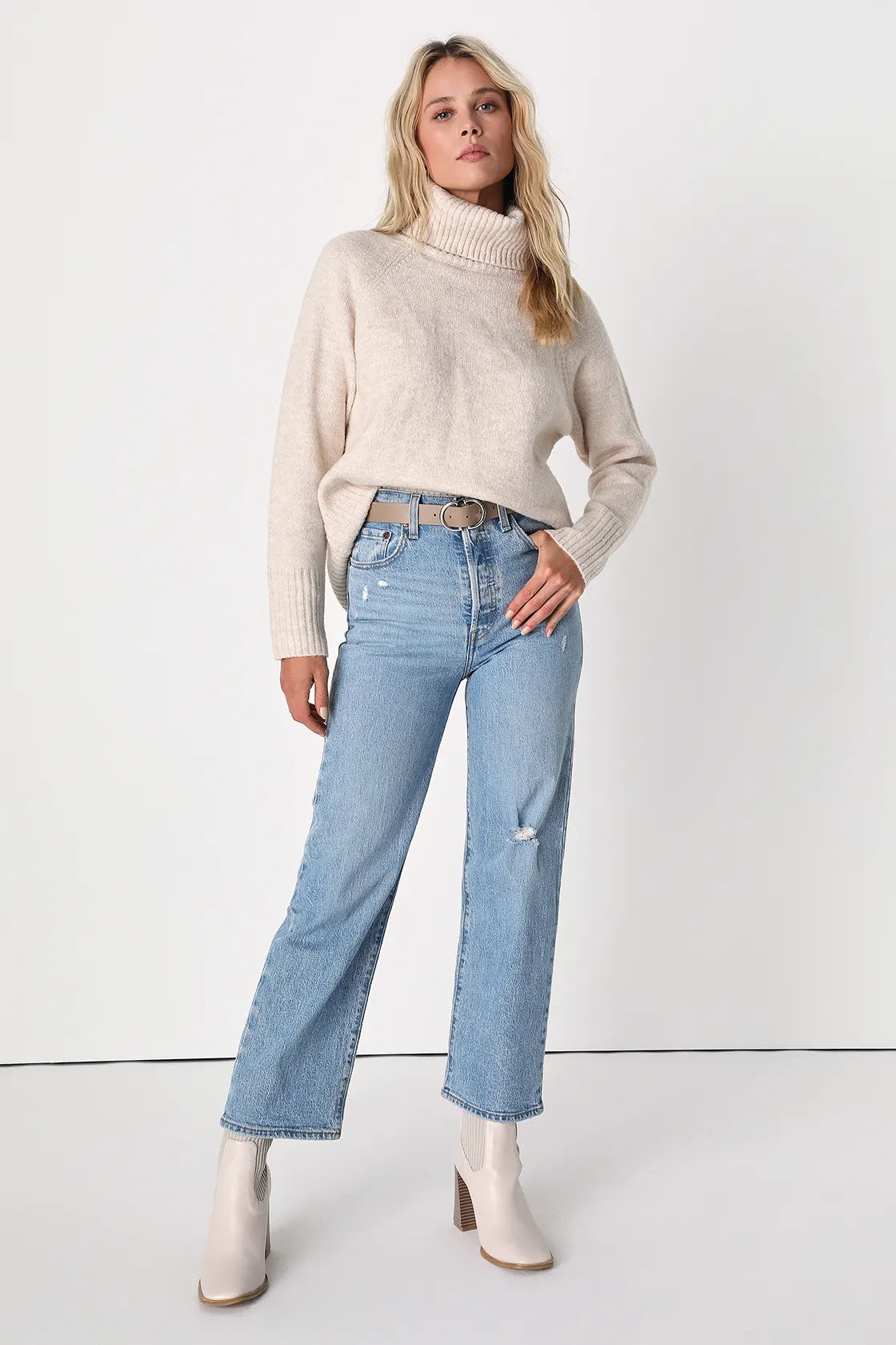 Found the Warmth Beige Turtleneck Pullover Sweater