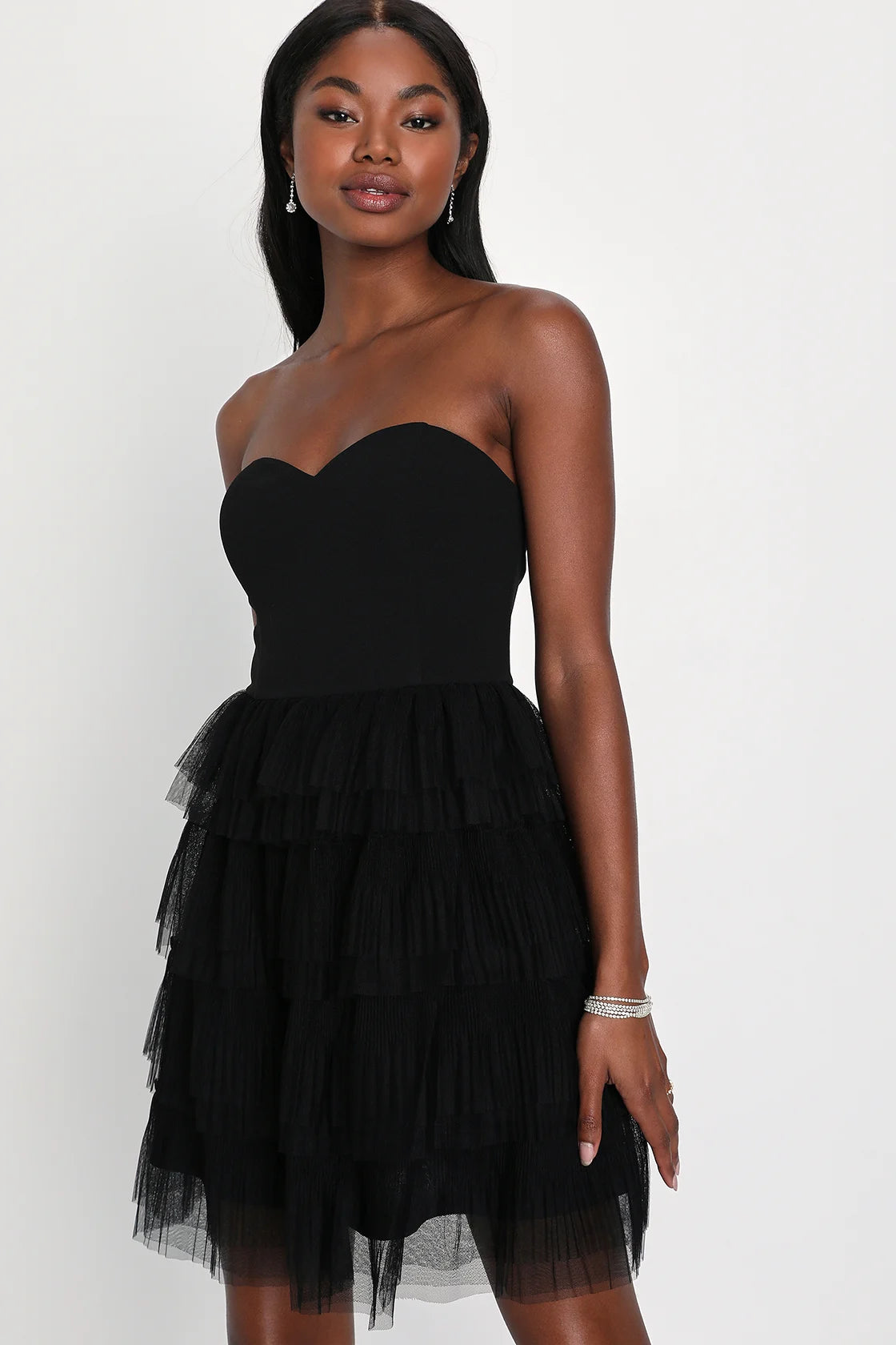 Fabulous Thoughts Wine Red Tulle Strapless Tiered Mini Dress
