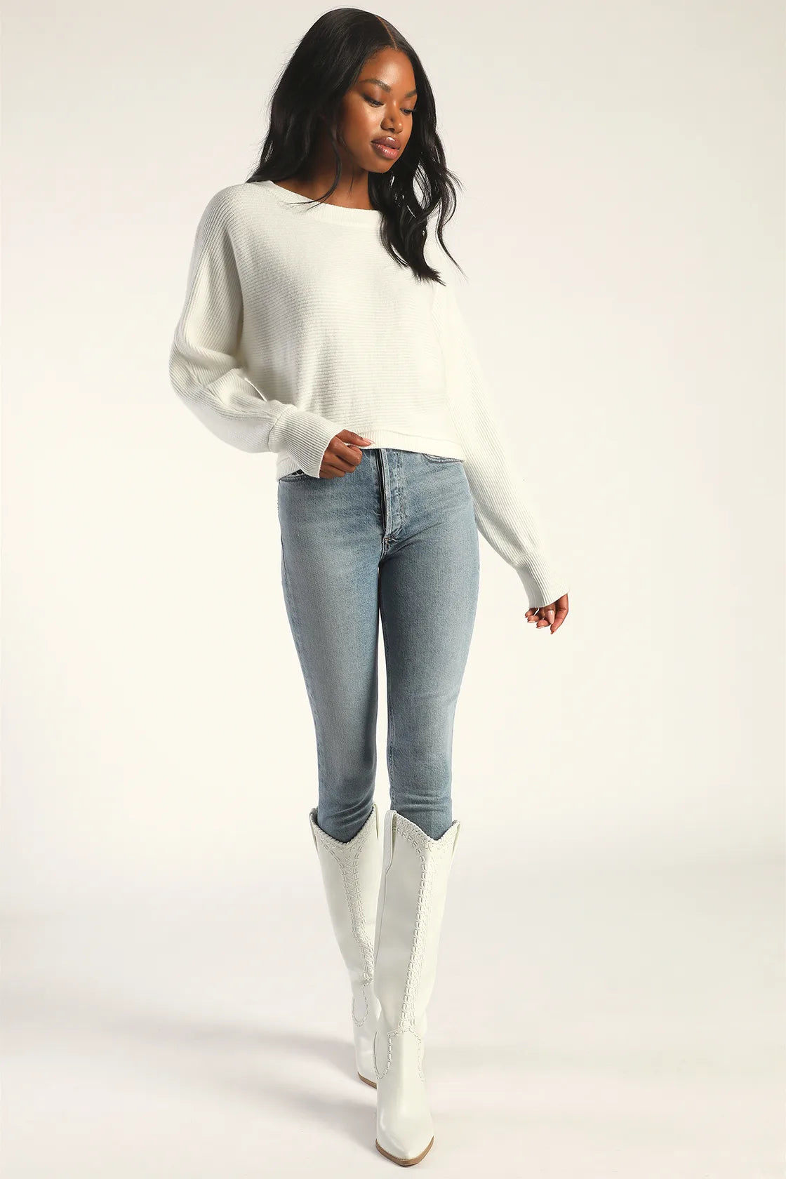 Fireside Flirt Dark Sage Green Ribbed Cropped Pullover Sweater