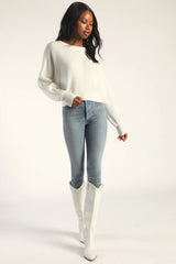 Fireside Flirt Dark Sage Green Ribbed Cropped Pullover Sweater