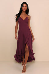 In Love Forever Light Blue Floral Lace-Up High-Low Maxi Dress