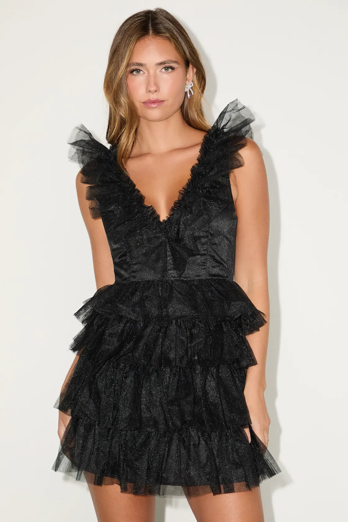 Striking Sensation Yellow Tulle Tiered Ruffled Mini Dress