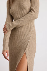 Rileynn Heathered Dark Teal Ribbed Sweater Midi Dress
