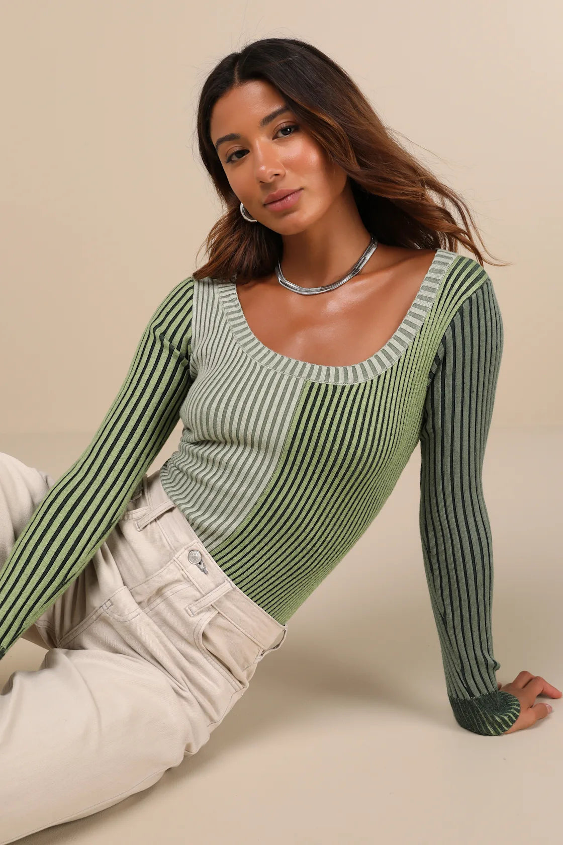 Mod Cutie Burgundy Color Block Ribbed Long Sleeve Bodysuit