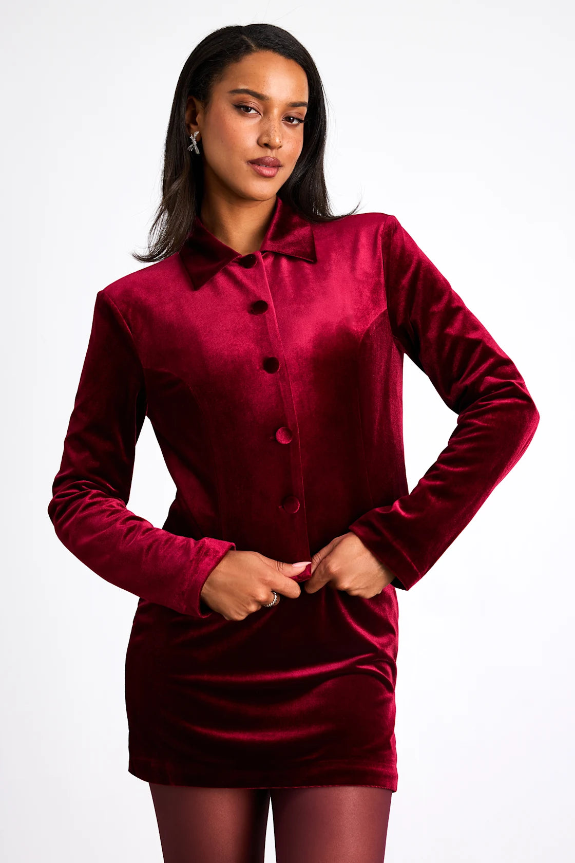 Bettany Black Velvet Button-Front Collared Jacket