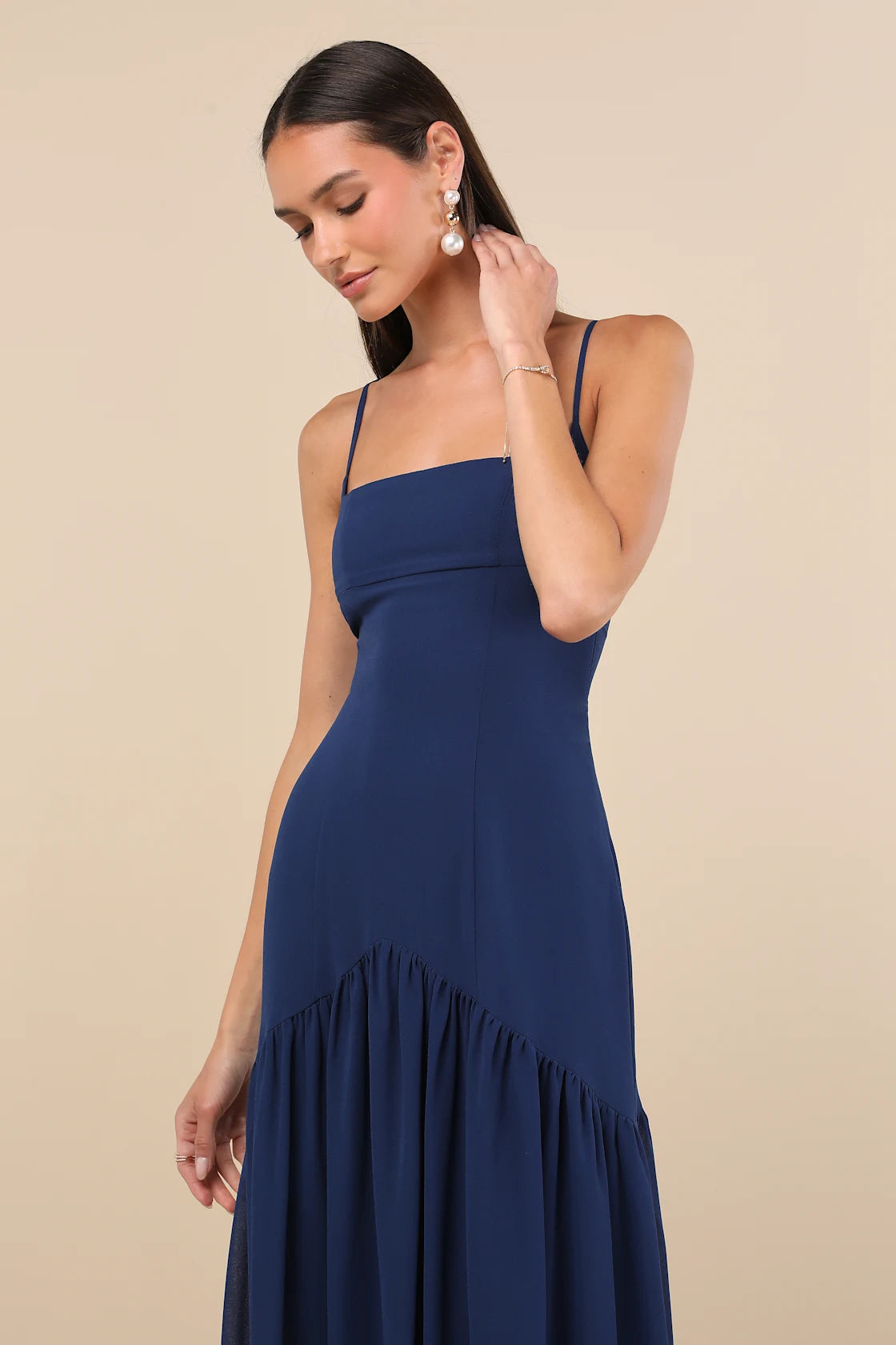 Auria Light Pink Chiffon Drop Waist Maxi Dress