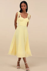 Sophisticated Charisma Navy Blue Tie-Strap A-Line Midi Dress