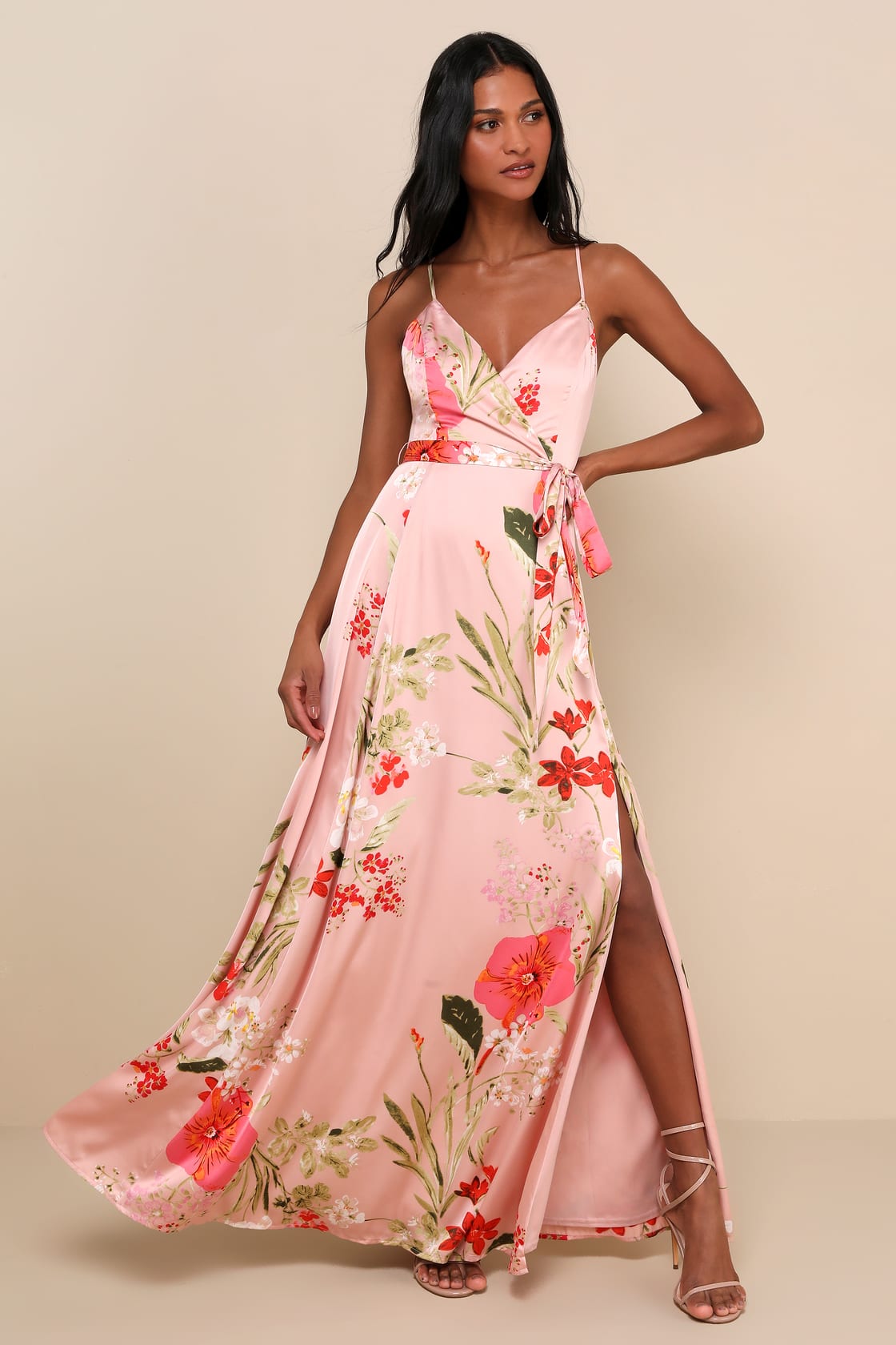Still the One Blue Multi Floral Print Satin Maxi Dress