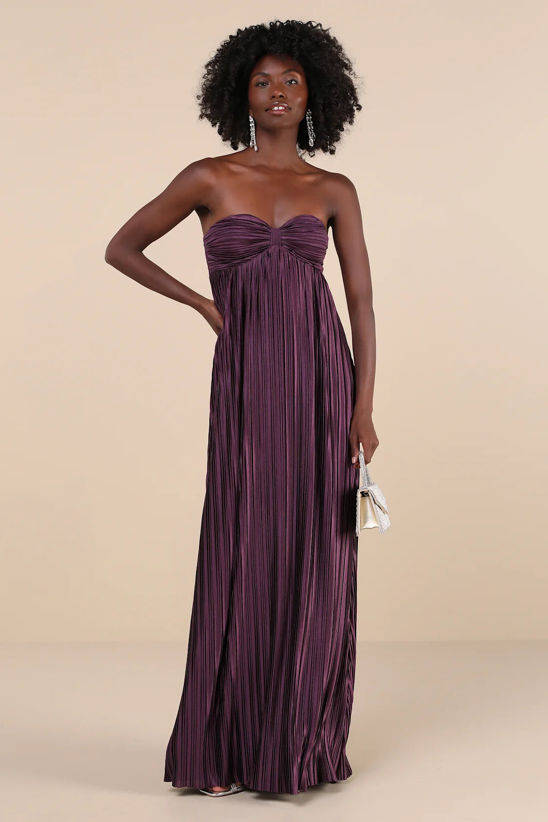Whimsical Beauty Emerald Green Satin Plisse Strapless Maxi Dress