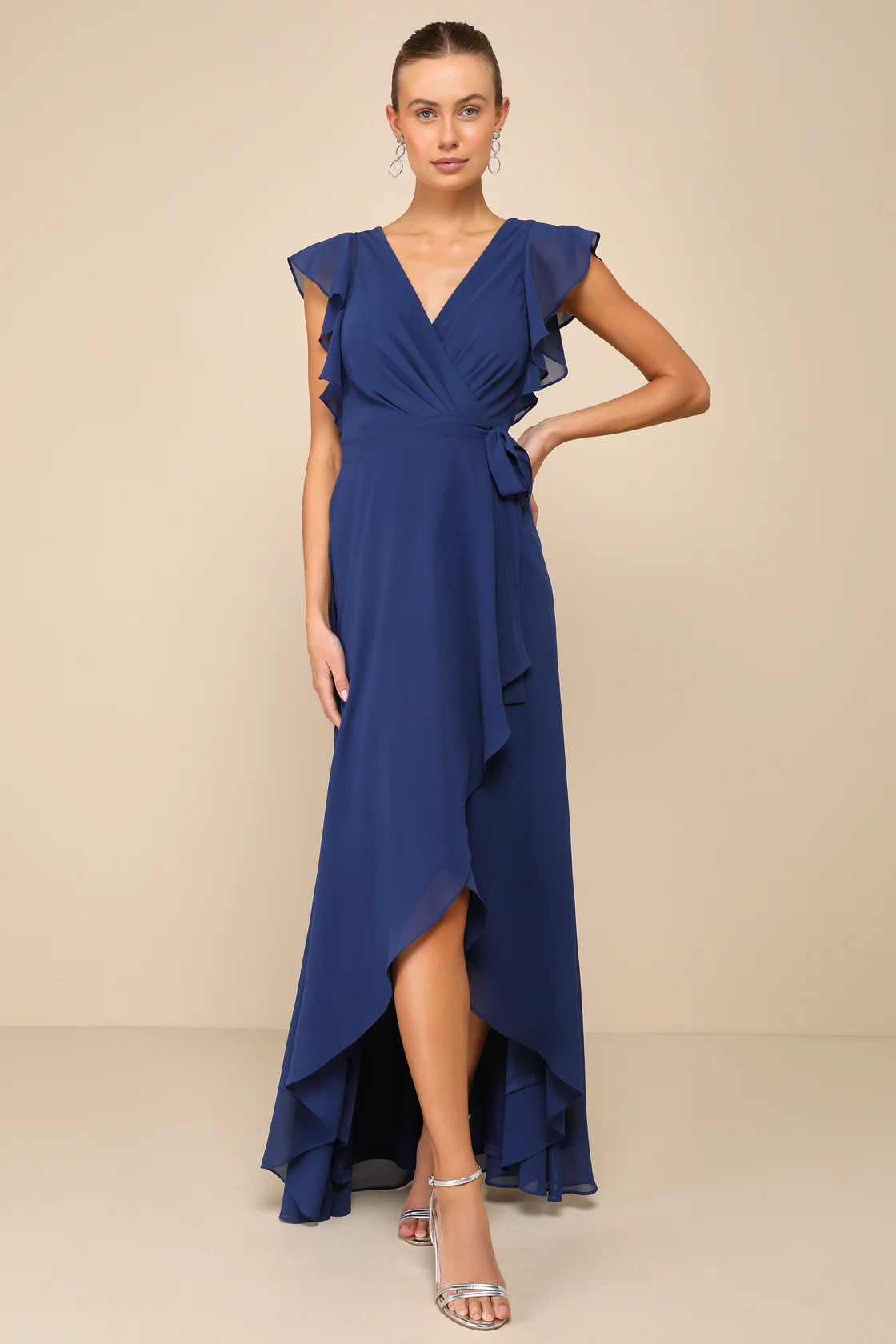 Ravishing Charm Emerald Ruffled Wrap High-Low Maxi Dress